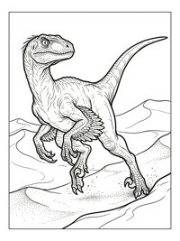 Desert Velociraptor Running Sandy Dunes