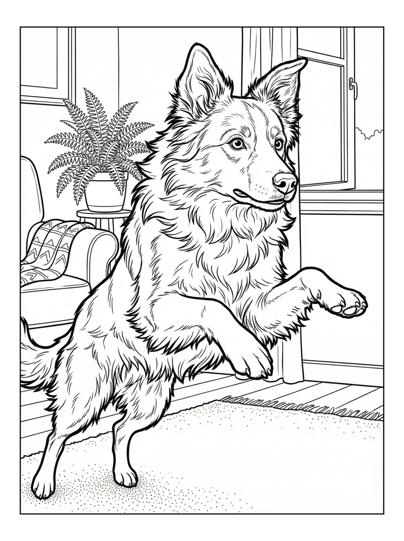 Border Collie Jumping In Living Room
