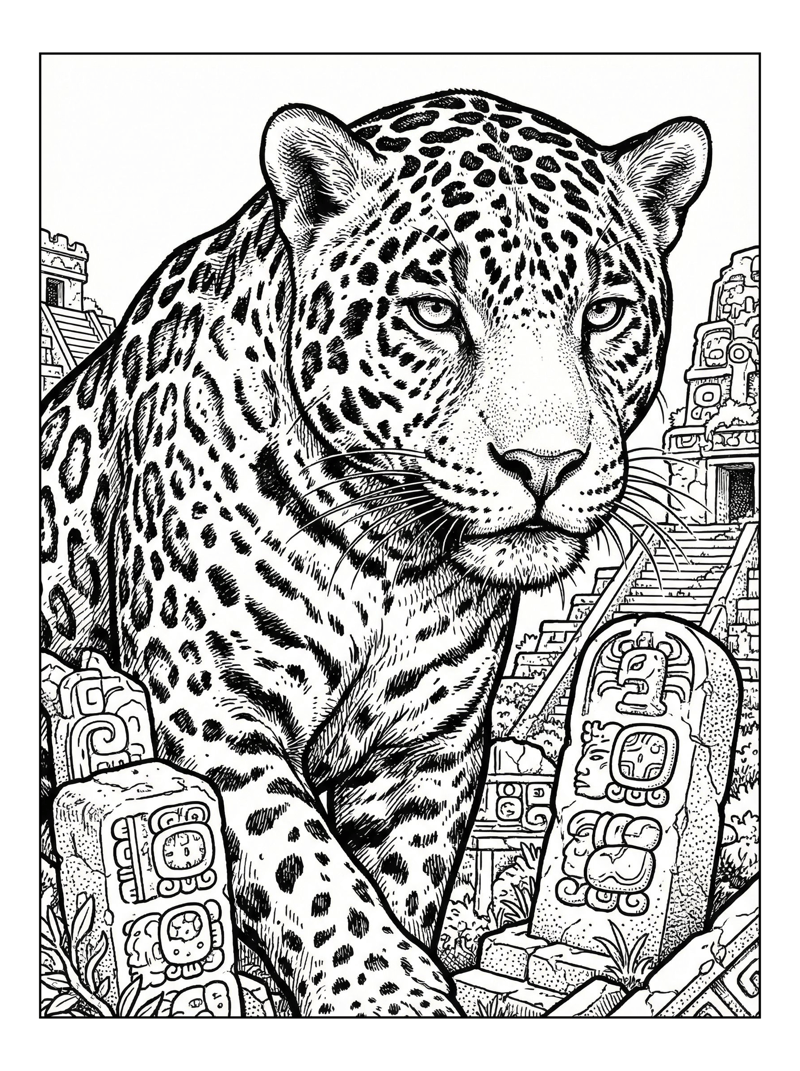 Jaguar Looks Forward Amidst Mayan Ruins