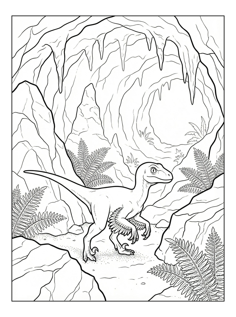 Baby Velociraptor Prowling Ancient Cave