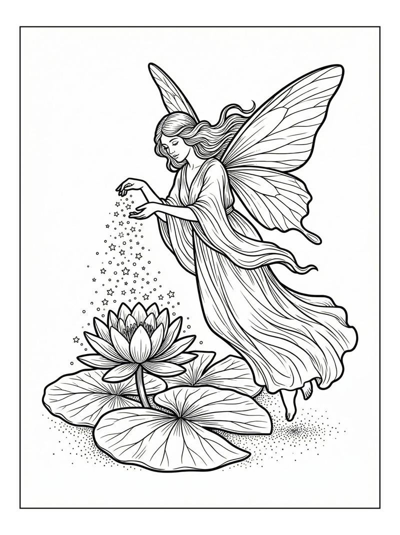 Forest Fairy Sprinkles Dust Over Lily Pad