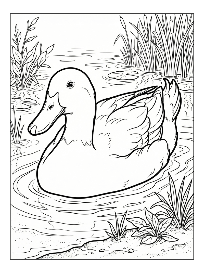 Pekin Duck Floating In Pond