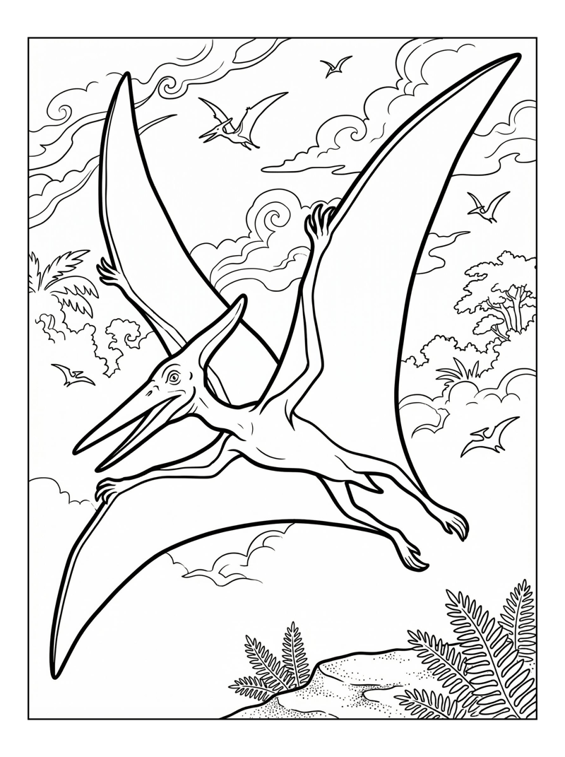 Pterodactyl Soaring Through Jurassic Sky