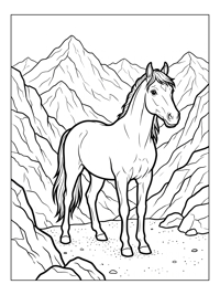 Horse Standing In Mountain Range