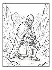 Knight Templar Kneeling In Mountain Pass