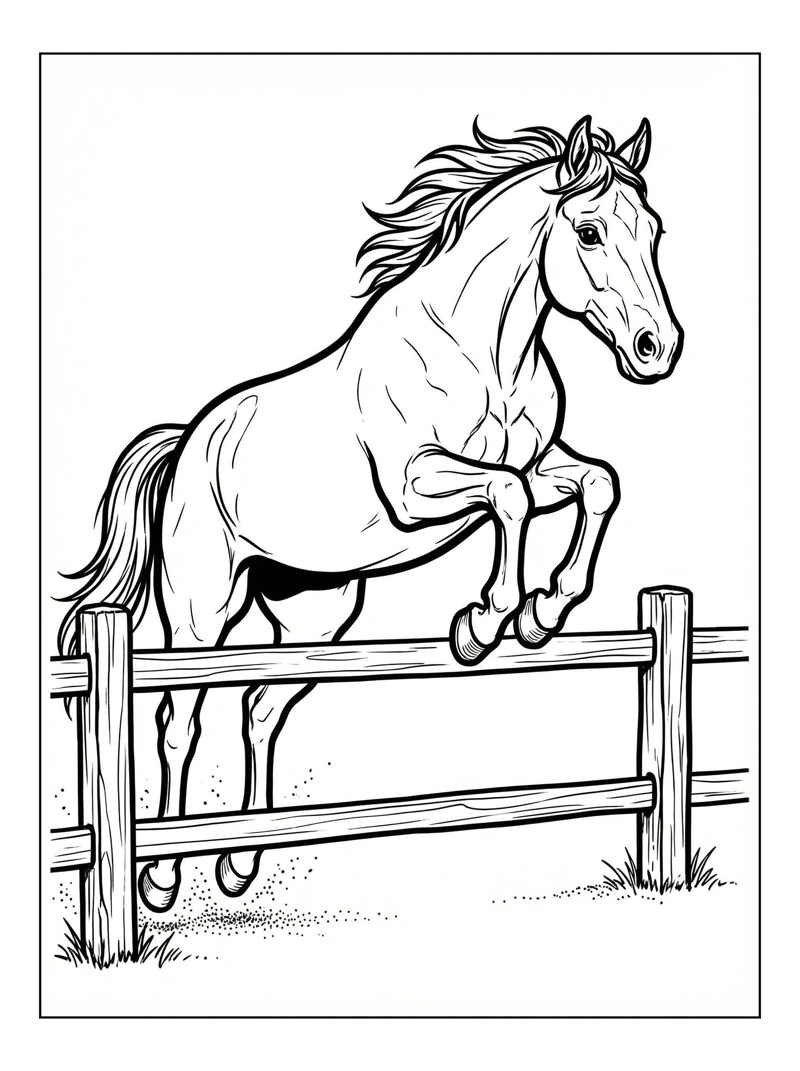 Quarter Horse Jumping Over Wooden Fence