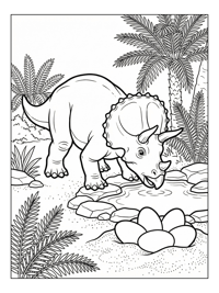 Triceratops Drinking Near Dinosaur Eggs