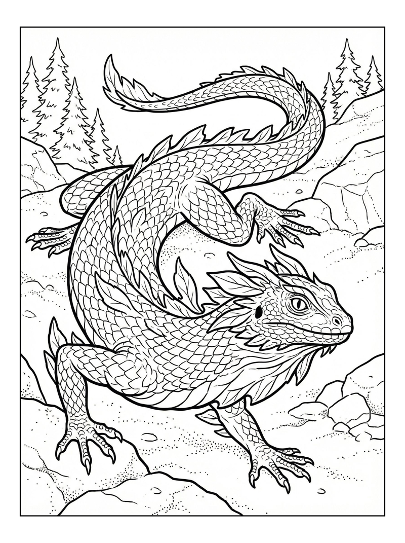 Forest Dragon Prowling On Mountain Peak