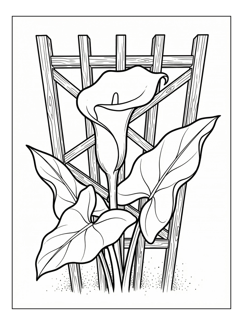 Calla Lily Growing With Garden Trellis