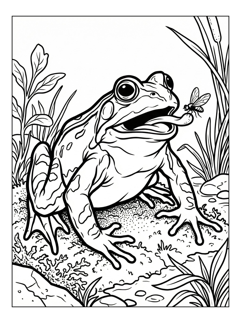Wood Frog Catching Fly In Pond