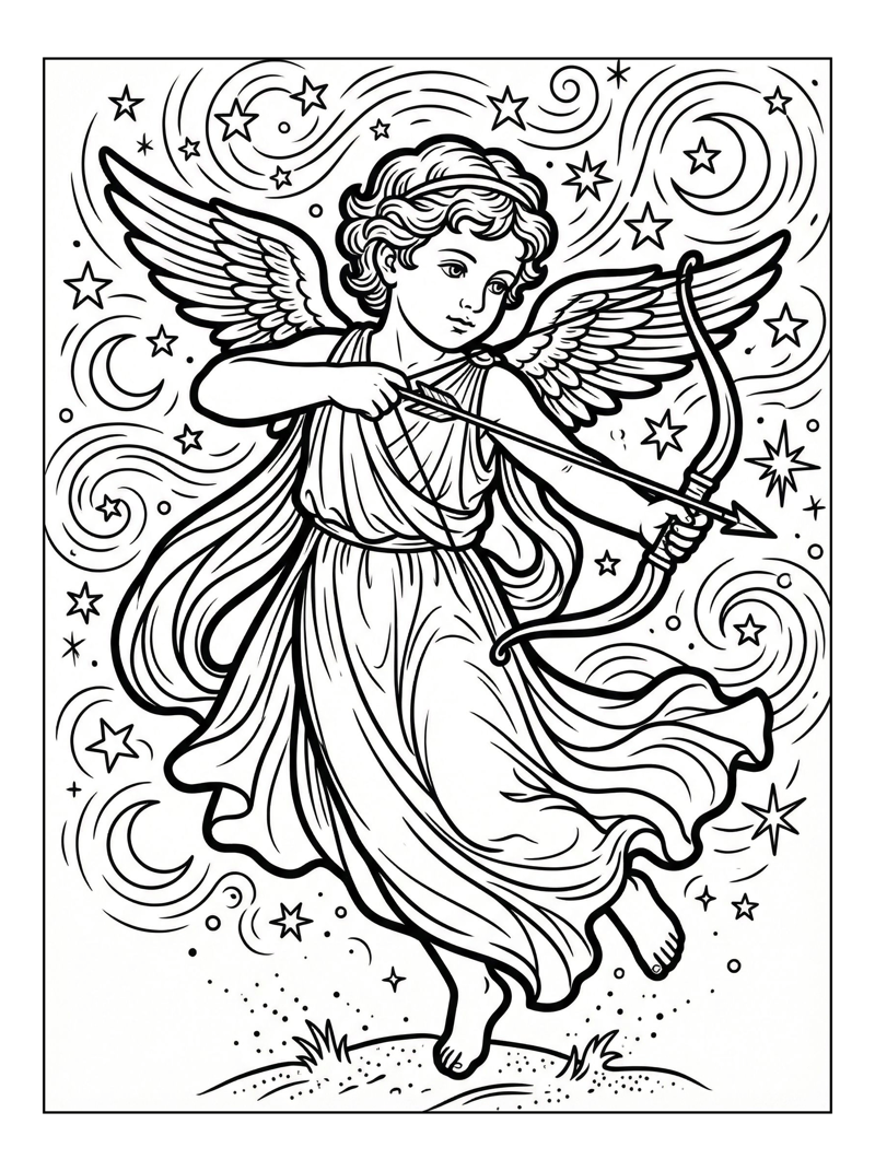 Roman Cupid Shooting Bow Starry Night