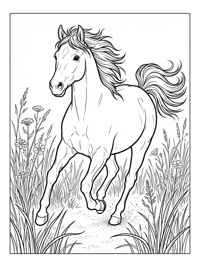 Wild Horse Galloping Grassy Paddock