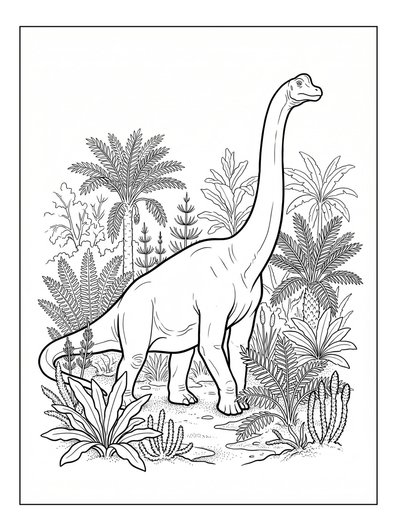 Brachiosaurus Wandering Prehistoric Swamp