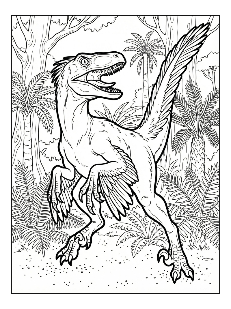 Velociraptor Hunting In Prehistoric Jungle