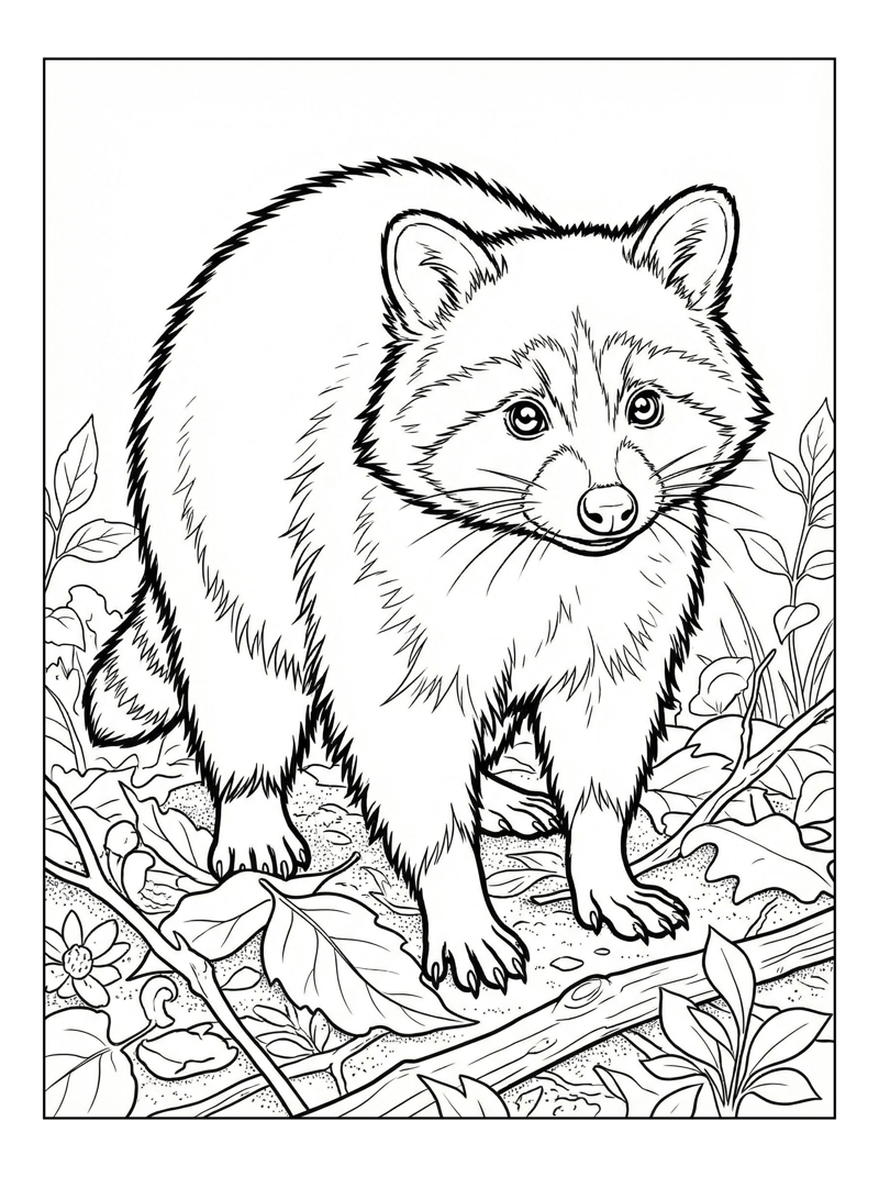 Baby Racoon Standing In Forest