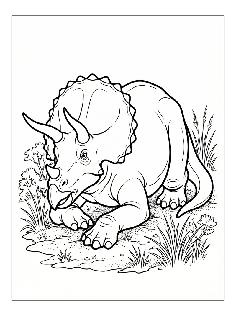 Triceratops Resting In Savannah