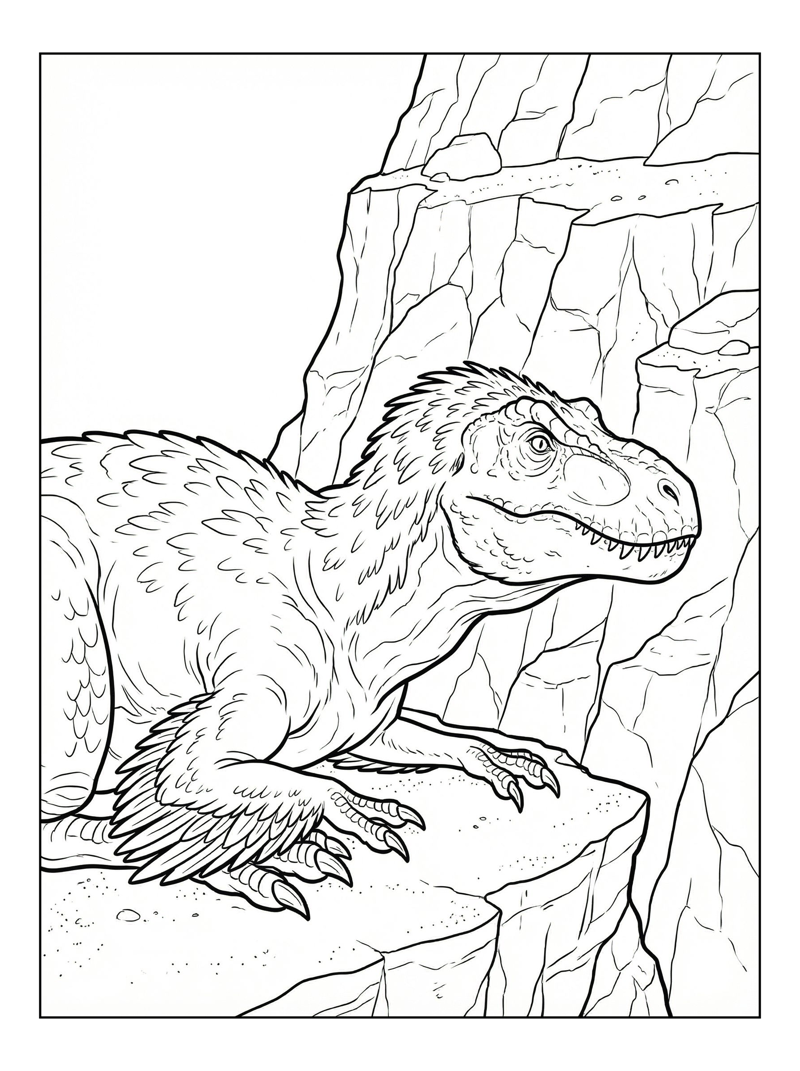 Feathered Tyrannosaurus Resting Cliffside Overlook