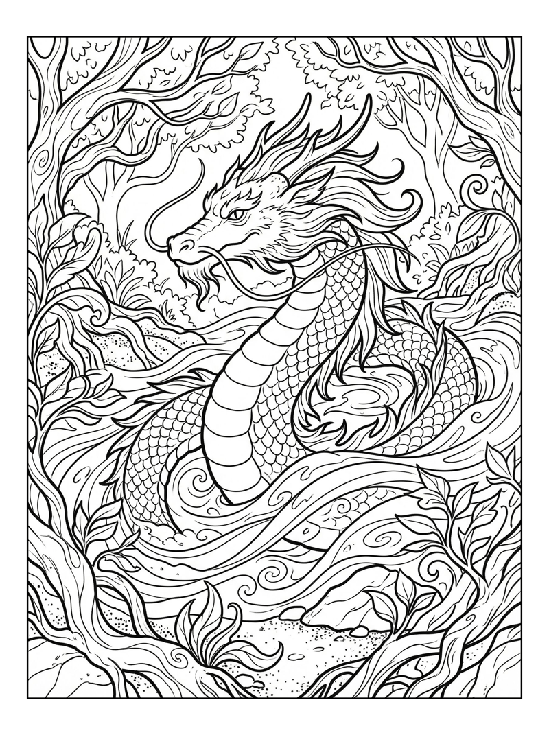 Wise Golden Dragon Swimming In Forest