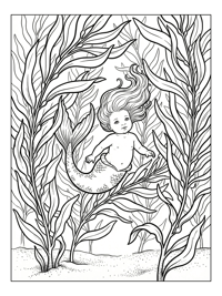 Baby Mermaid Floating In Kelp Forest