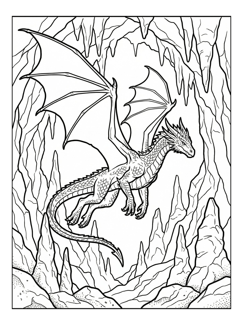 Ice Dragon Gliding In Deep Cave