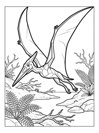 Long-Beaked Pterodactyl Flying Over Riverbank