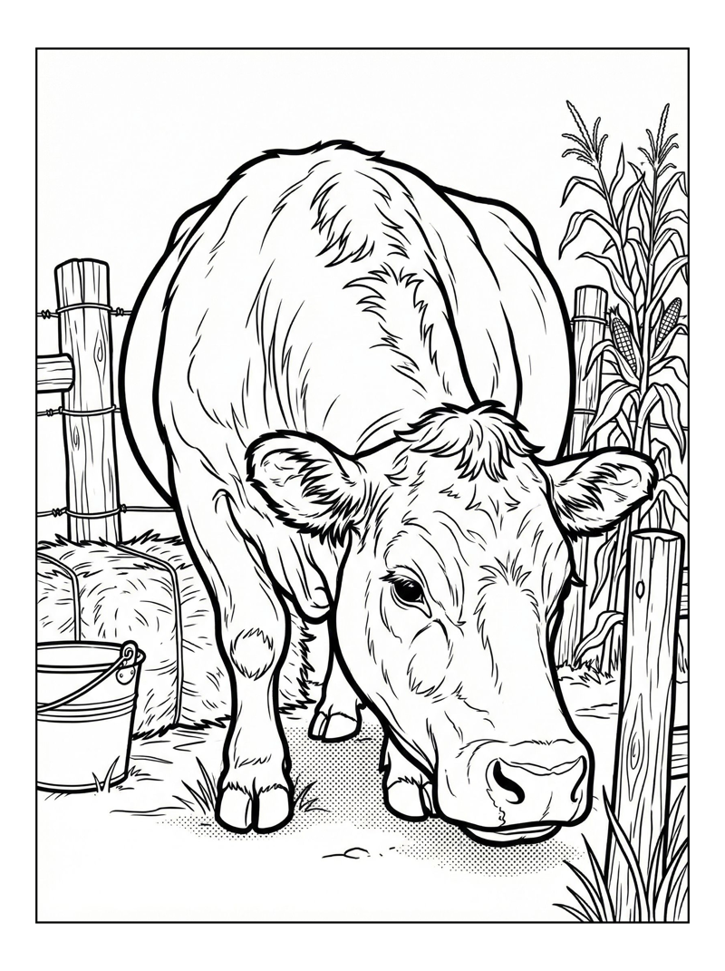 Beef Cow Sniffing Rustic Farmyard