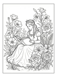 Royal Princess Reading In Flower Garden
