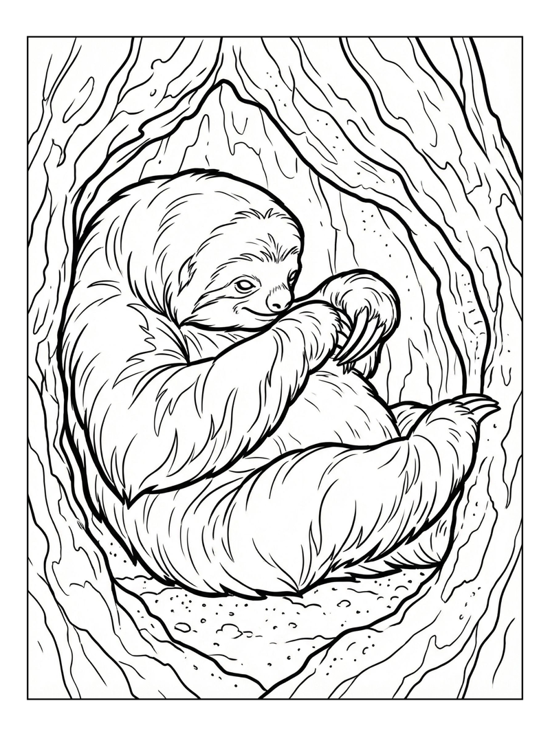 Two-toed Sloth Grooming In Tree Hollow