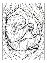 Two-toed Sloth Grooming In Tree Hollow