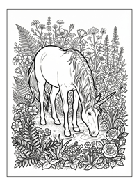 Unicorn Drinking Water In Flower Garden