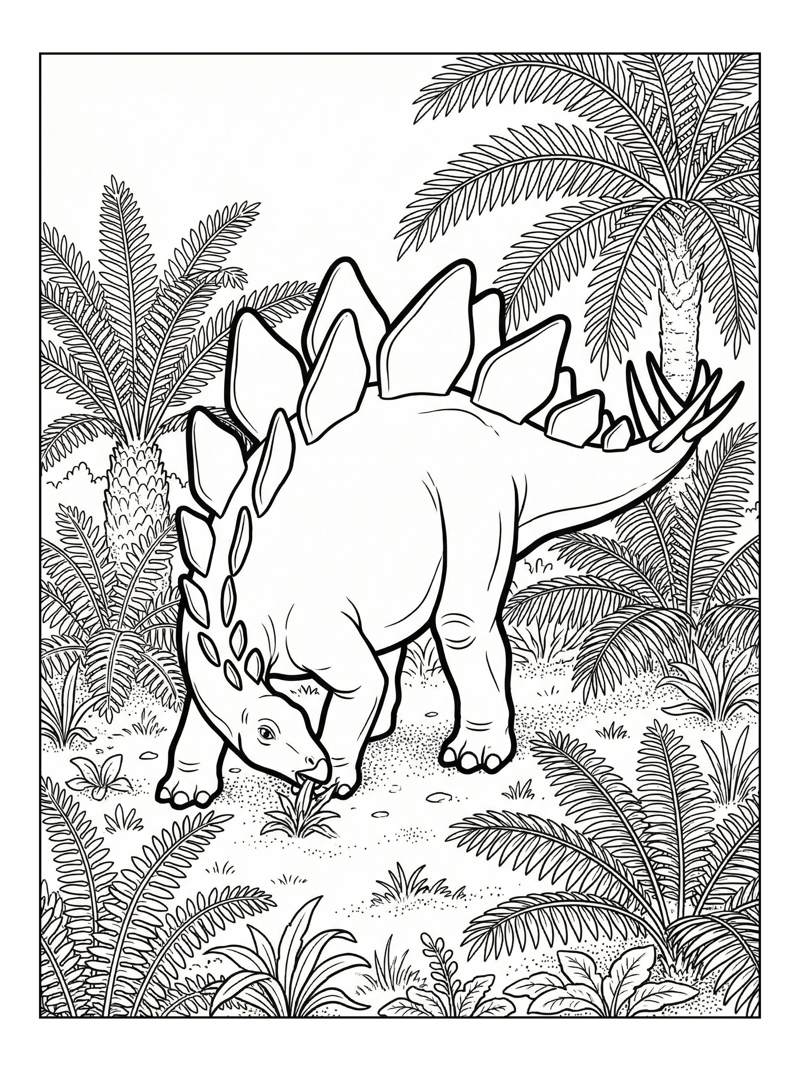 Stegosaurus Grazing In Lush Meadow