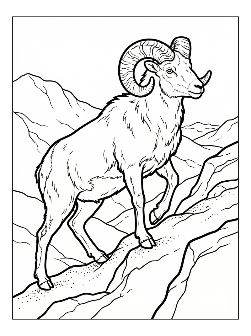 Bighorn Sheep Climbing Rolling Hills