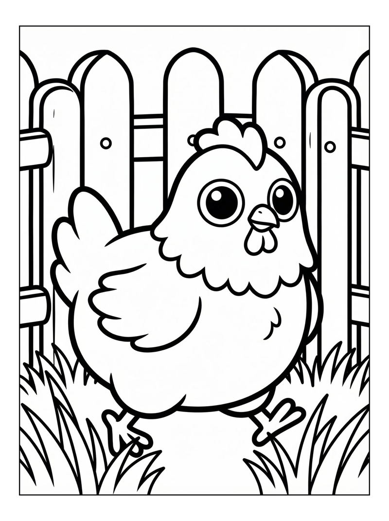 Chicken Standing In Tall Grass Fence