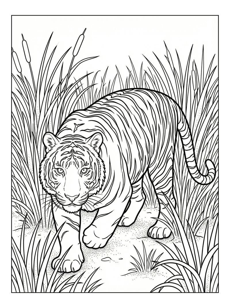 Malayan Tiger Strolling Tall Grass Savanna