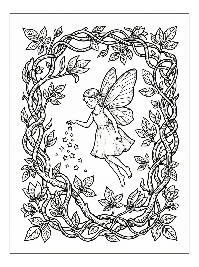 Fairy Sprinkling Stars Among Vines