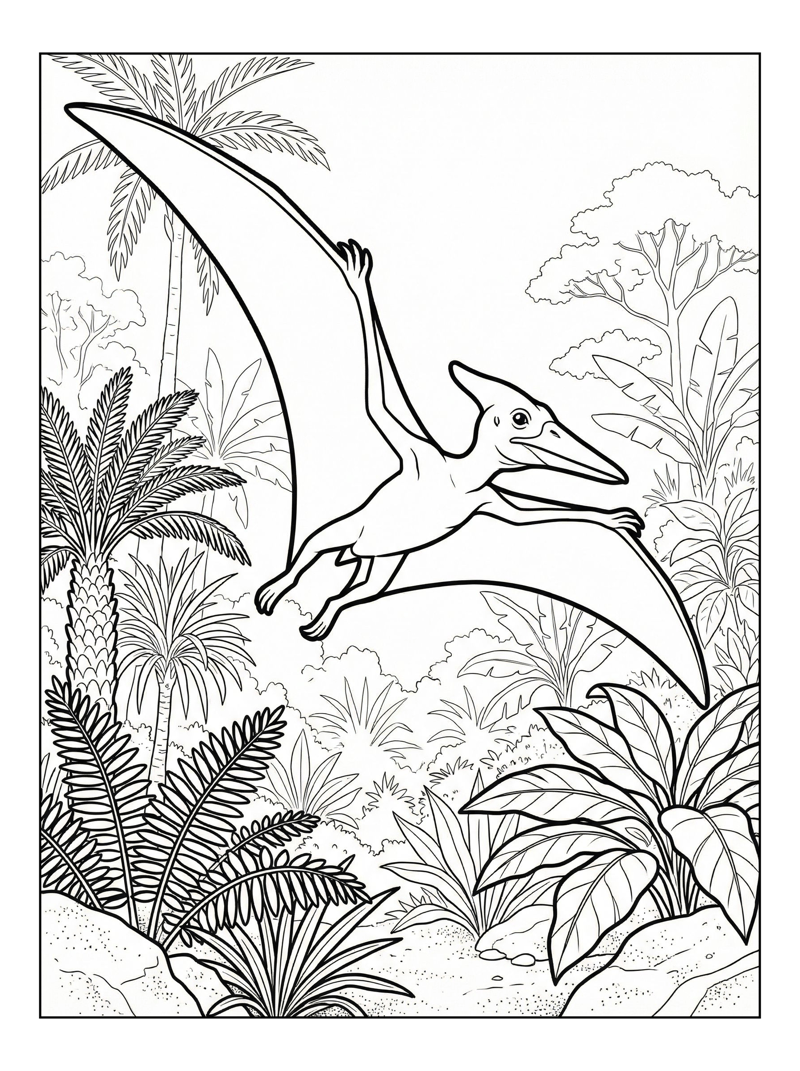 Baby Pterodactyl Gliding Jungle Scene