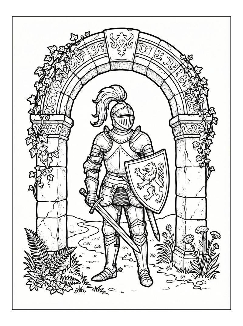 Knight With Sword Under Stone Archway