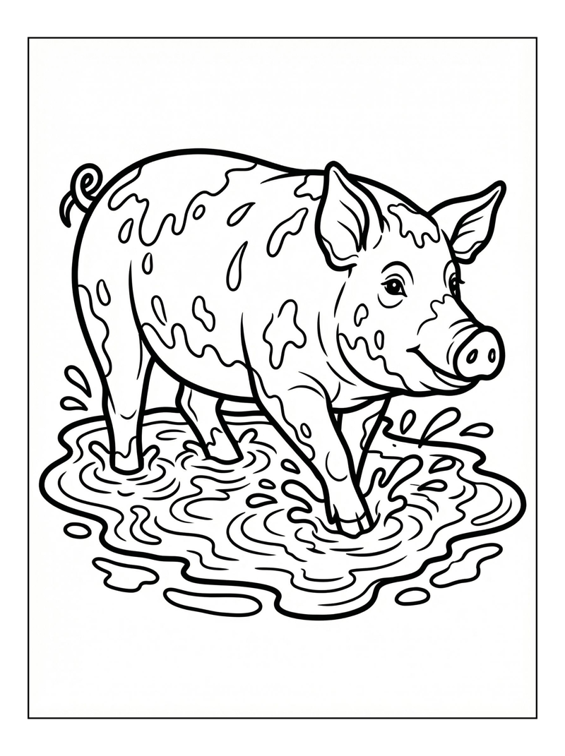 Pig Splashing In Mud Puddle