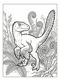 Velociraptor Squatting In Fern Forest
