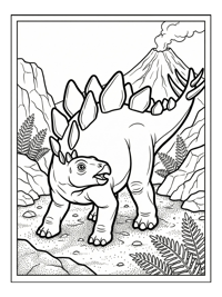 Hatchling Stegosaurus Standing Volcanic Landscape