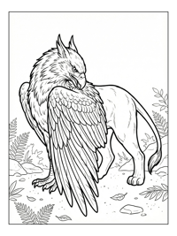 Griffin Grooming Feathers In Forest Clearing