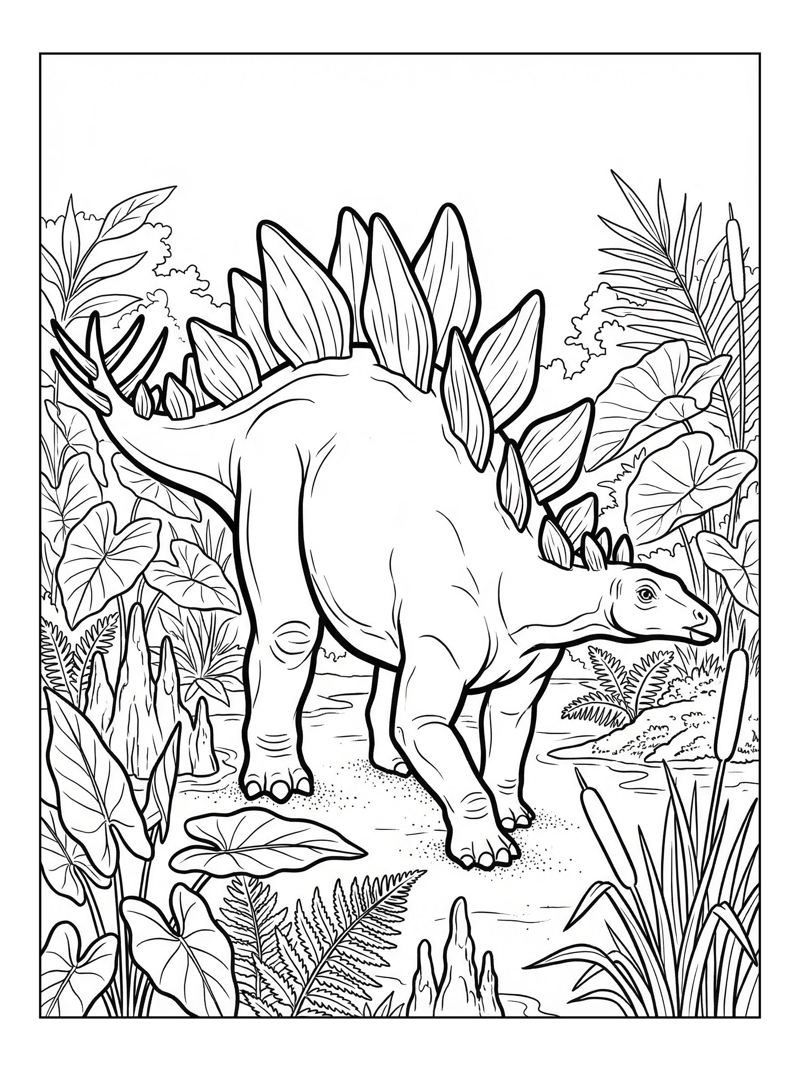 Stegosaurus Wandering In Swampy Marsh