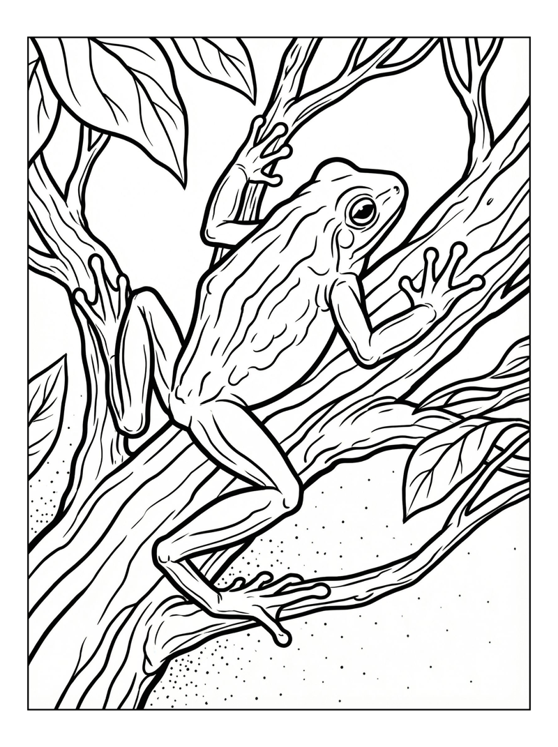 Goliath Frog Climbing On Tree Branch