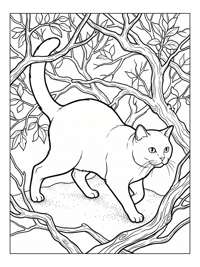 British Shorthair Cat Exploring Tree Branches