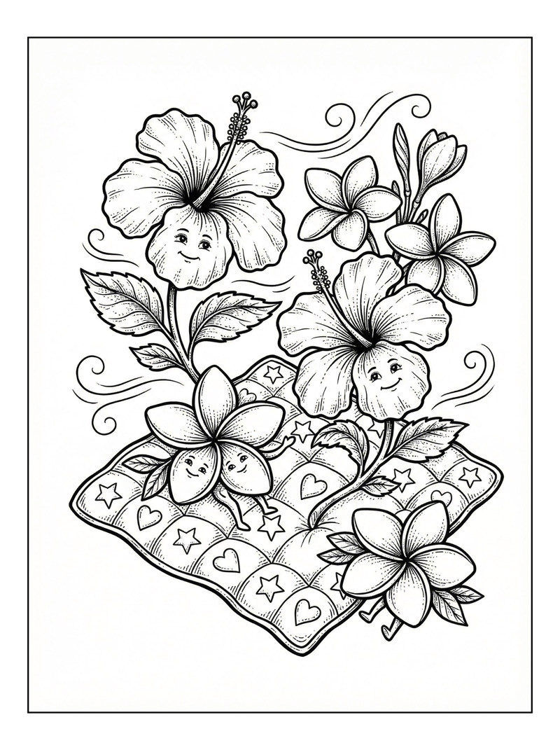 Hibiscus Plumeria Flowers On Quilted Blanket