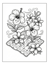 Hibiscus Plumeria Flowers On Quilted Blanket