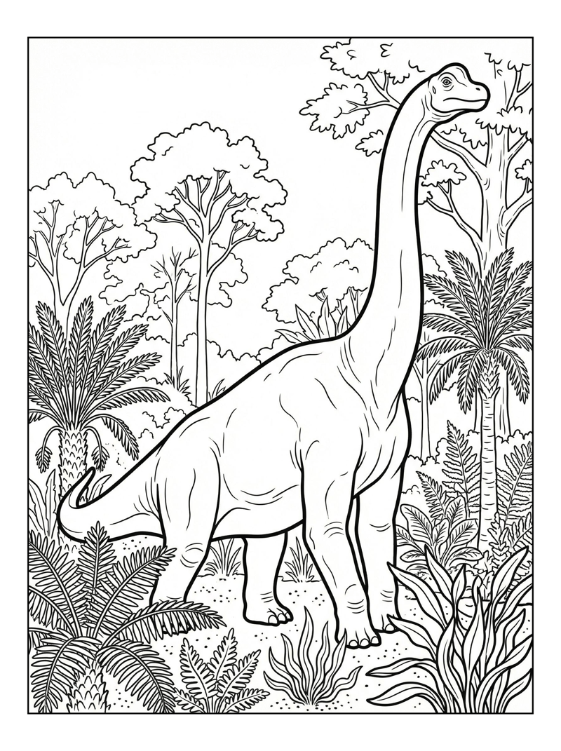 Brachiosaurus Stretching In Prehistoric Swamp