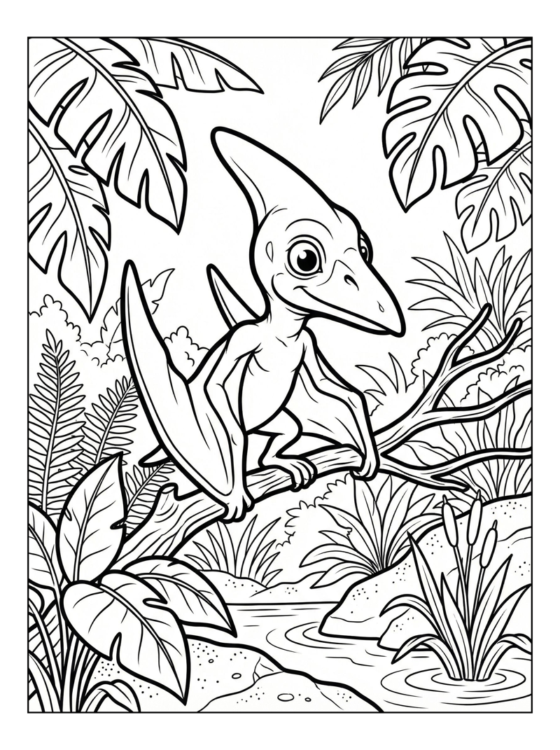 Baby Pterodactyl Watching Tropical Lagoon
