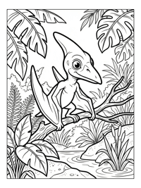 Baby Pterodactyl Watching Tropical Lagoon