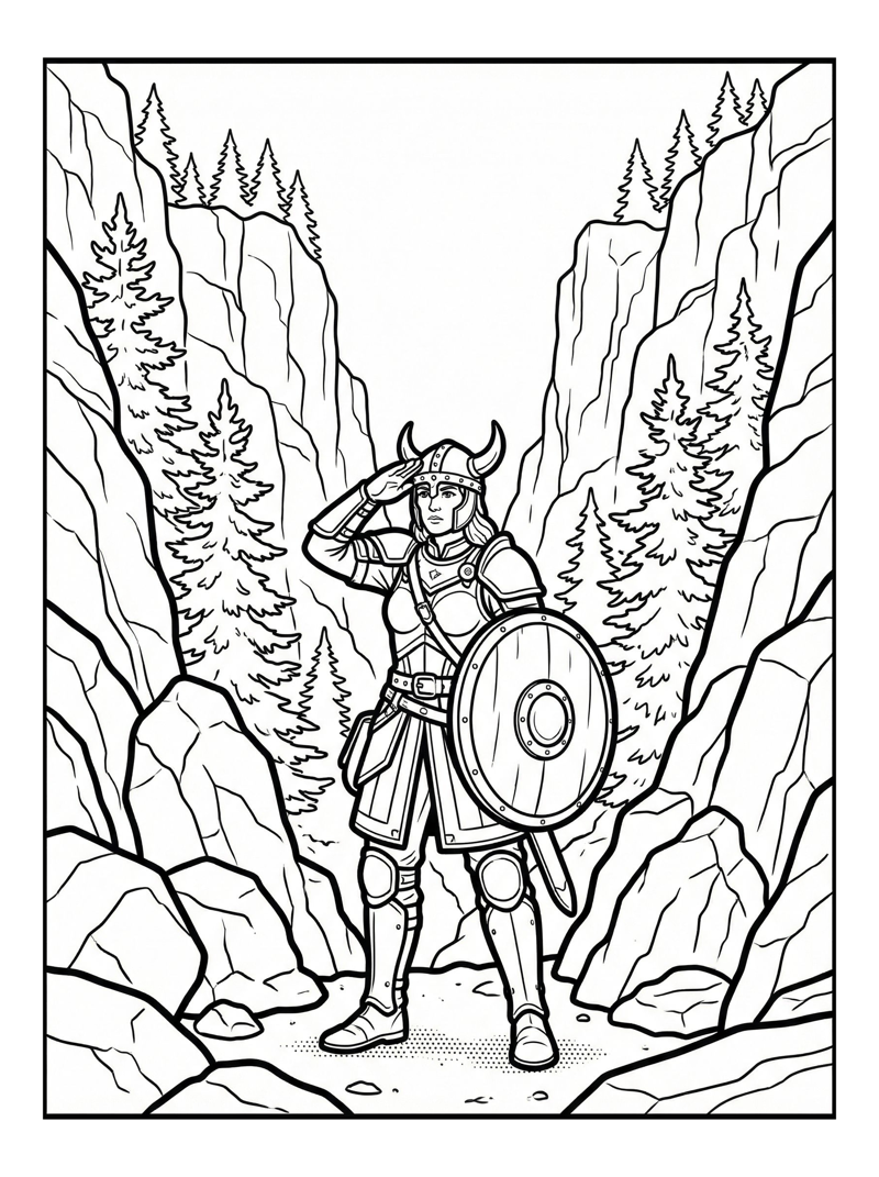 Shield Maiden Saluting In Mountain Pass